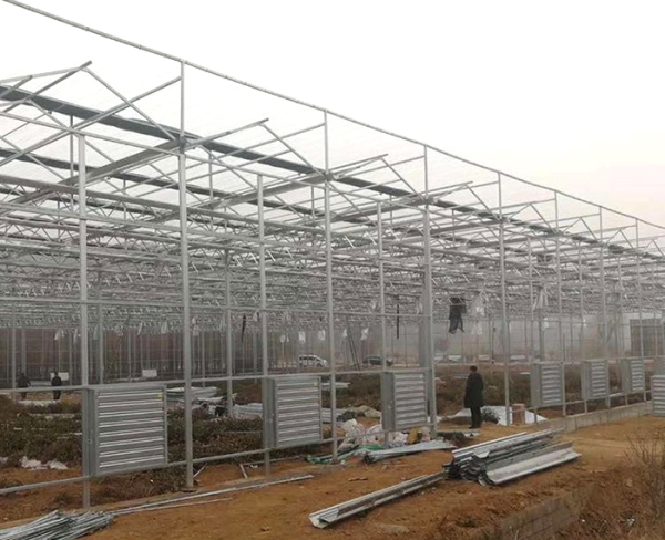 玻璃溫室骨架施工現場